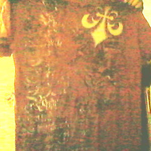 Affliction Saint Skull Shirt Red/Gold Foil sz XL